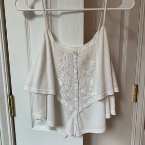 White Flowy Tank Top Flower Embroidery Detailing